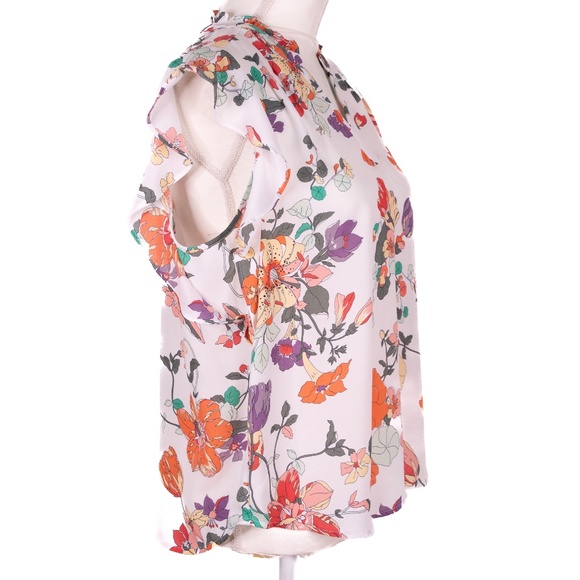 Liz Claiborne White Ruffled Mandarin Collar Blouse, Petite Medium Size, NWT. - Picture 3 of 11